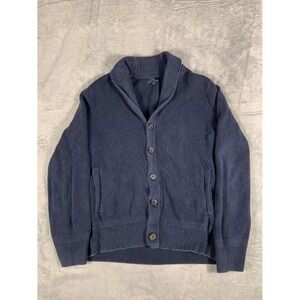 Brooks Brothers Shawl Collar Cardigan Sweater Mens M Blue Ribbed Knit Button Up